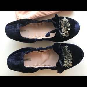 Miu Miu Deep Blue Velvet Flats